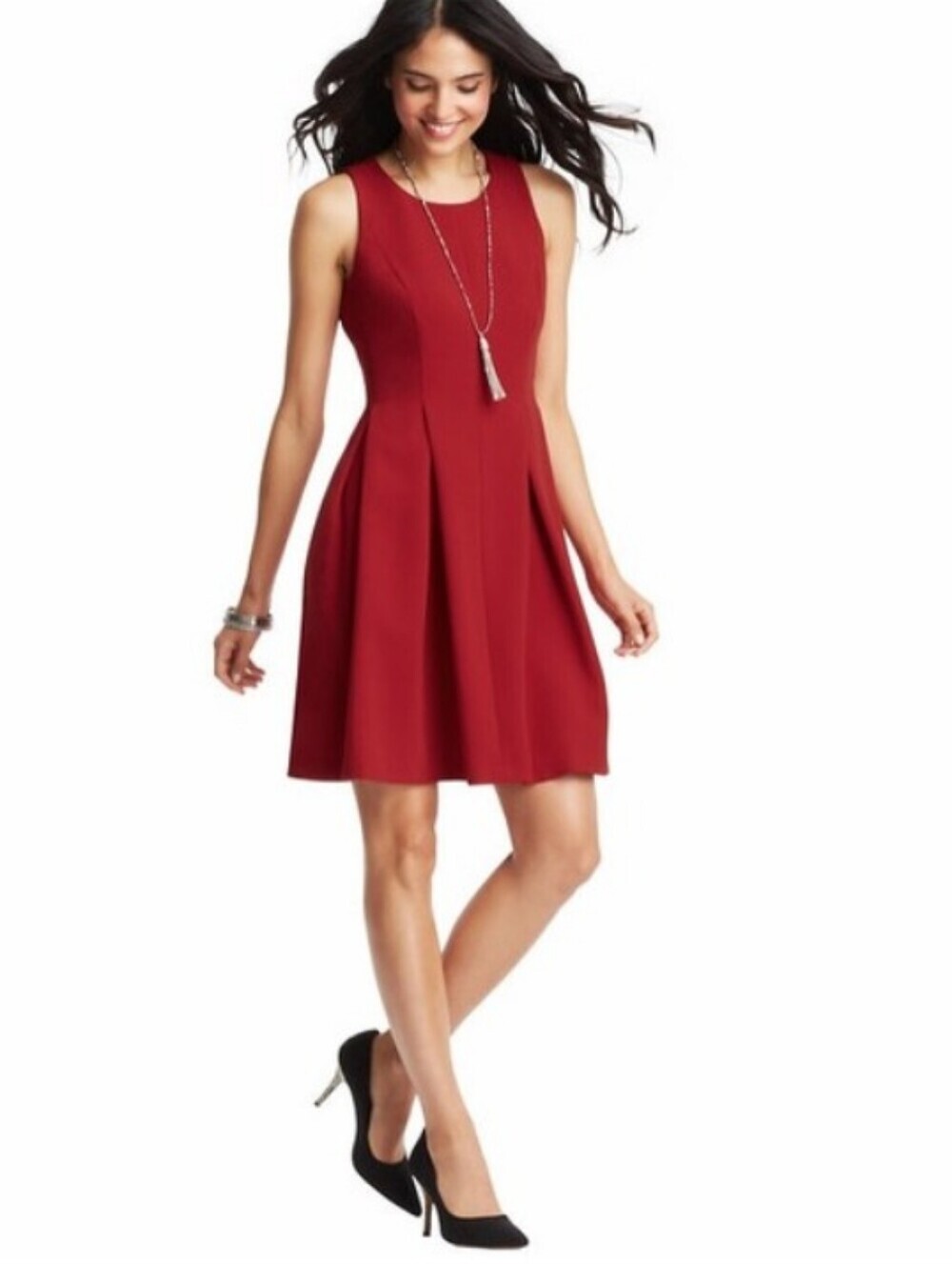 LOFT Ann Taylor Red Sleeveless Fit-and-Flare Dress Size 0